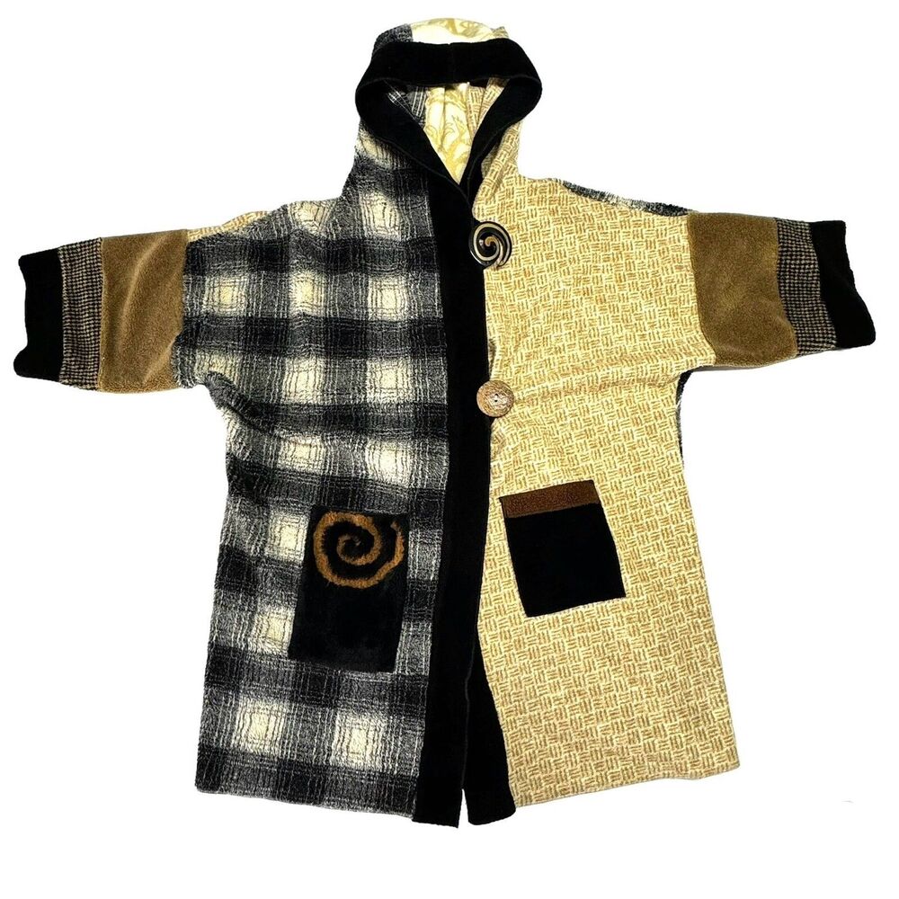 Lee Anderson Wrap Jacket Sweater Fleece Patchwork Wrap Art to Wear Size XL